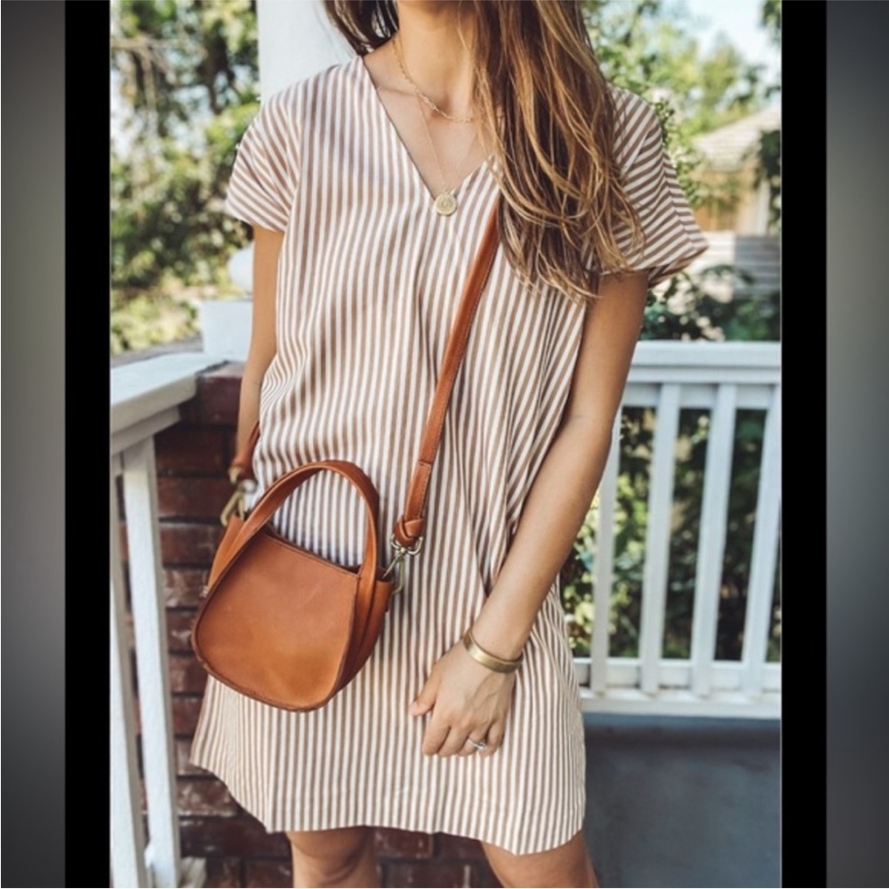 Madewell Beige Striped Dress